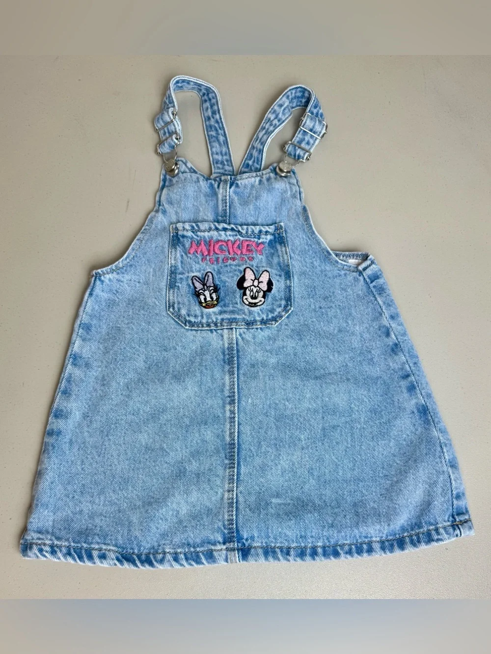 Zara Kids X Disney Denim Overall Dress Minnie Mouse Embroidered Girls size 3-4 y